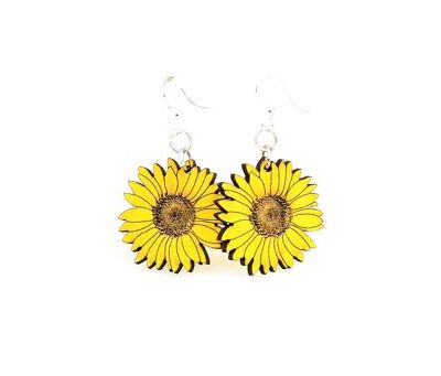 detailed sunflower wood earrings