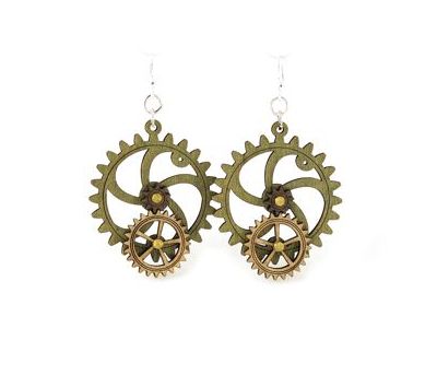 kinetic gear wood earrings