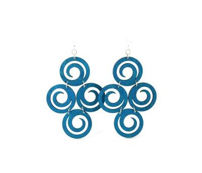 royal blue circles of spirals wood earrings