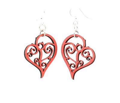 Tangerine Heart in vines wood earrings