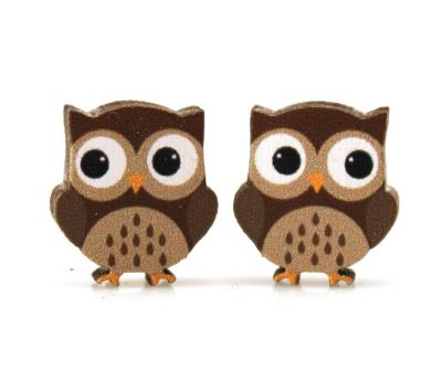 owl stud wood earrings