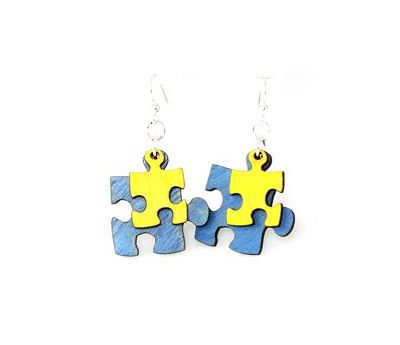 puzzle peace wood earrings