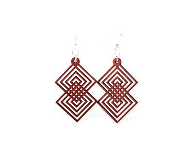 Cherry red interlocking diamond wood earrings