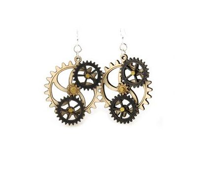 kinetic gear wood earrings