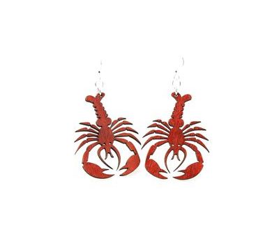 Cherry Red Lobster Wood Earrings