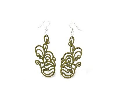 Green jumbled flower wood earrings