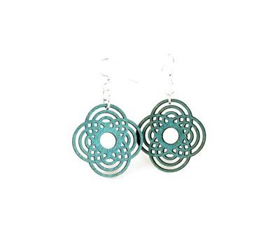 teal small diamond half circle wood earrings