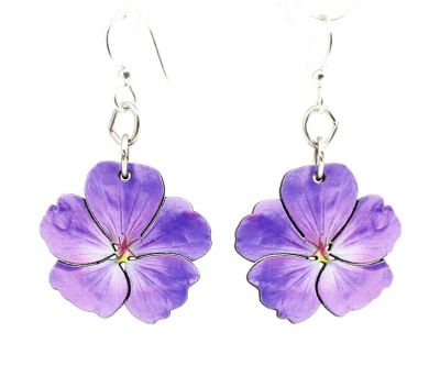 violet flower wood earrings