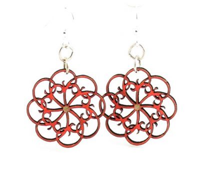 Crimson Momentum Blossom Wood Earrings