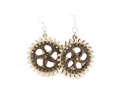 Kinetic gear wood earrings