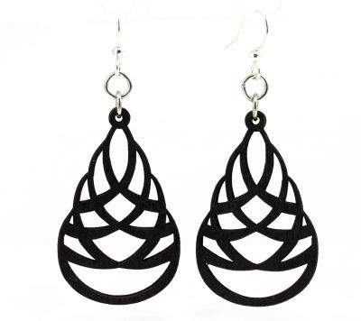 black satin layered tear drop wood earrings