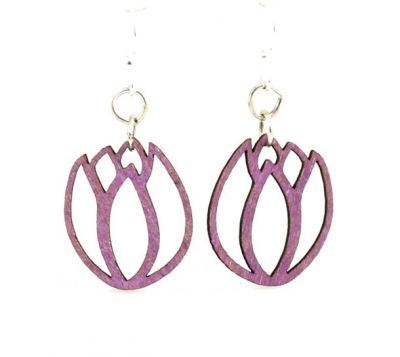 Violet tulip blossom wood earrings