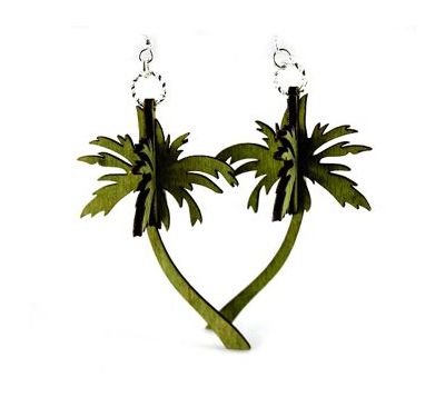 green 3d palm tree earrings