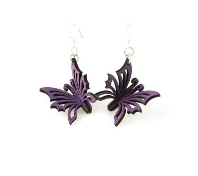 purple 3d butterfly wood earrings