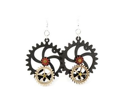 Kinetic gear wood earrings