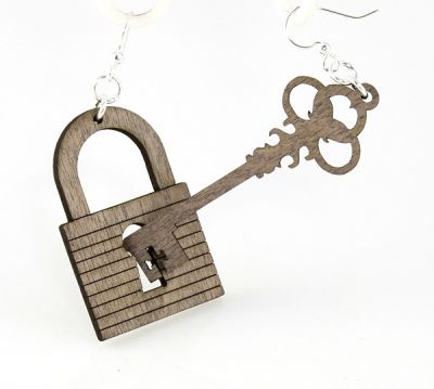 gray lock and key earrings