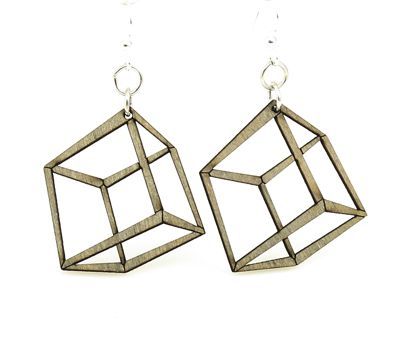 apple green 3d cube wood earrings