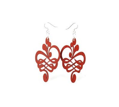 cherry red calligraphy flower stretched wood earrings