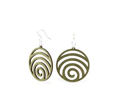 Apple Green wave circle wood earrings