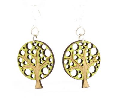 Green abstract tree blossom wood earrings