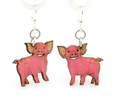 piglet wood earrings