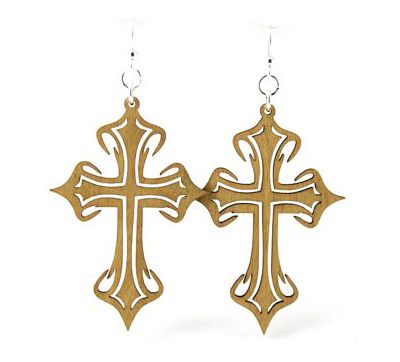 Tan cross wood earrings