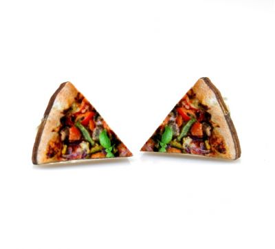 pizza stud wood earrings