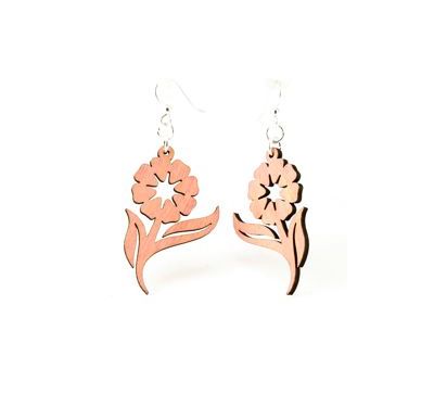 Pink Spring Flower Wood Earrings