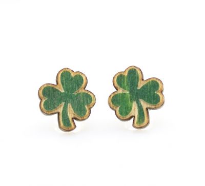 shamrock stud wood earrings