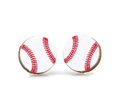 Baseball stud wood earrings