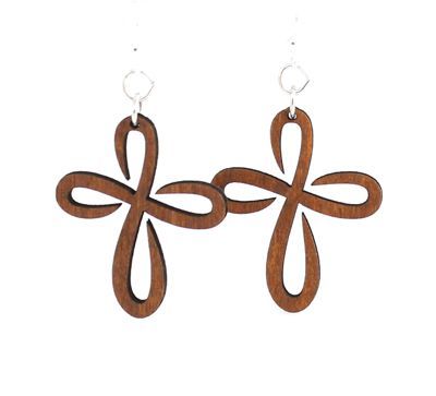 cinnamon infinity cross wood earrings