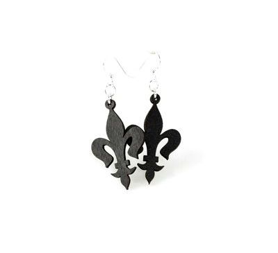 Black satin slender fleur de lis earrings