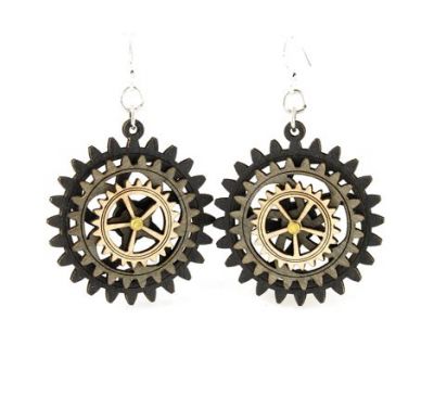 kinetic gear wood earrings