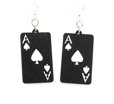 Black ace of spade wood earrings