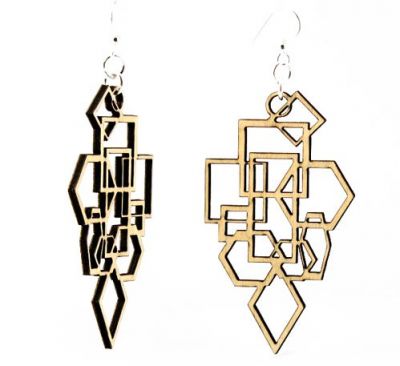 tan diamond square wood earrings