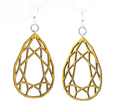 lemon yellow wood pear diamond cut earrings