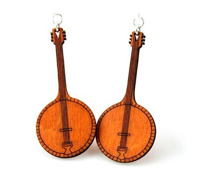 tangerine banjo wood earrings