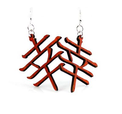 Red Kanji symbol wood earrings