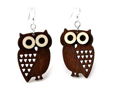 brown little hoot owl wood earrings