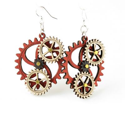 kinetic gear wood earrings