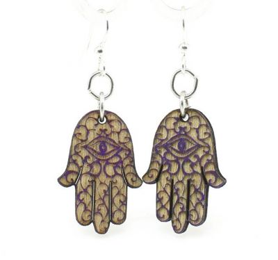 Hamsa Hand wood earrings