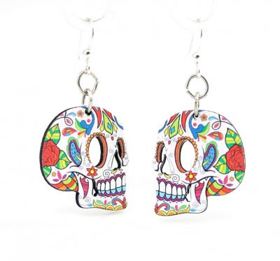 profile sugar skull wood earrings