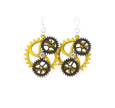 kinetic gear wood earrings