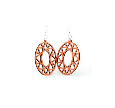 tangerine oval hex wood earrings