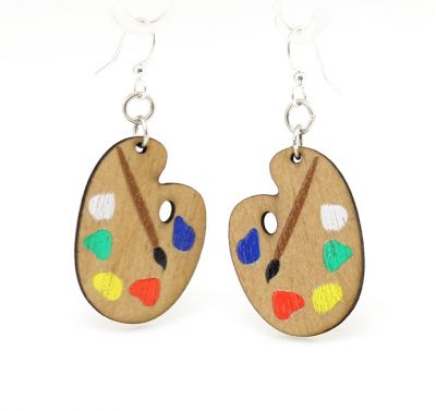 painter palette wood earrings