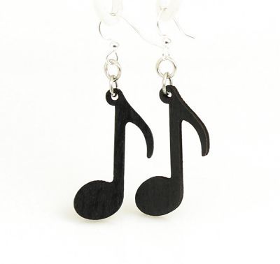 black music note wood earrings