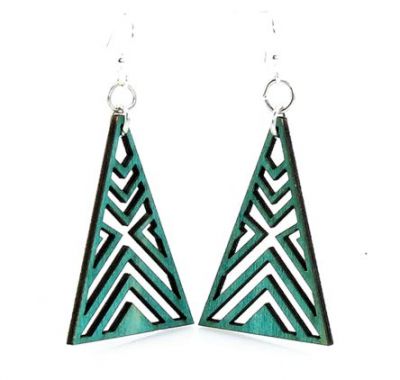 Teal Interlocked Triangle Wood Earrings