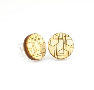 Geometric lines stud wood earrings