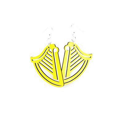 yellow harp wood earrings