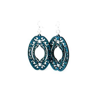 decorative oval wood earrings